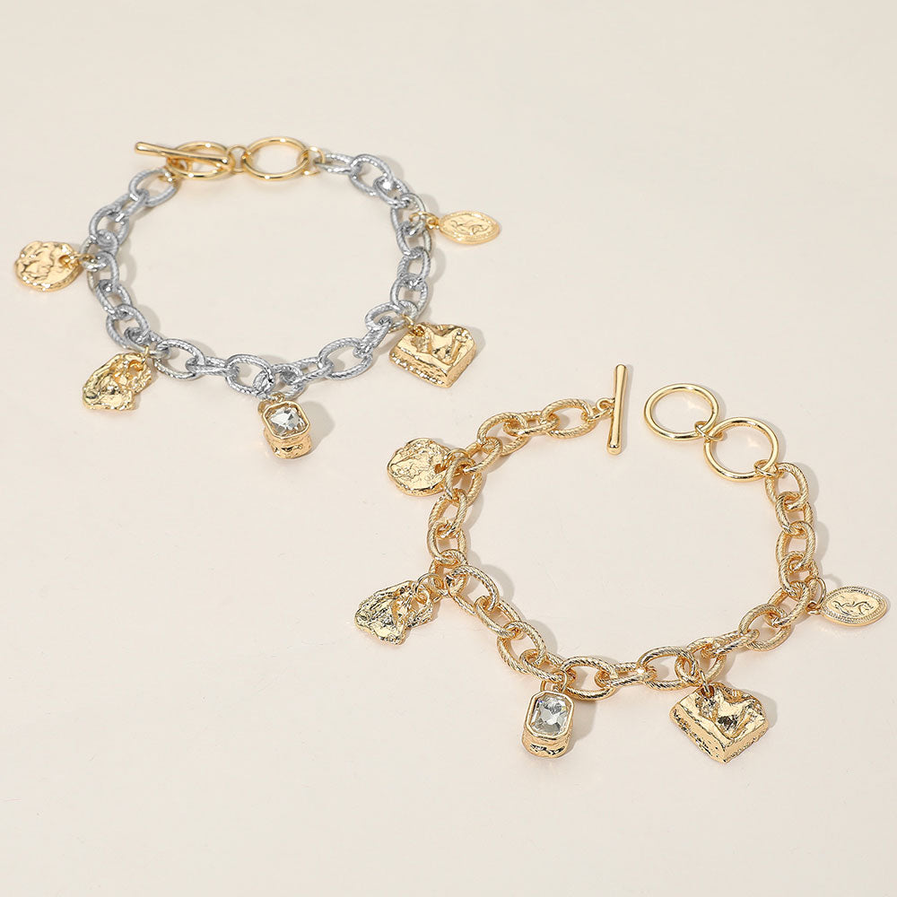 Geometric Textured Charm Toggle Charm Bracelet
