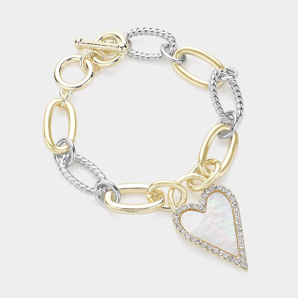 14K Gold Filled Link Toggle Bracelet - Mother Of Pearl