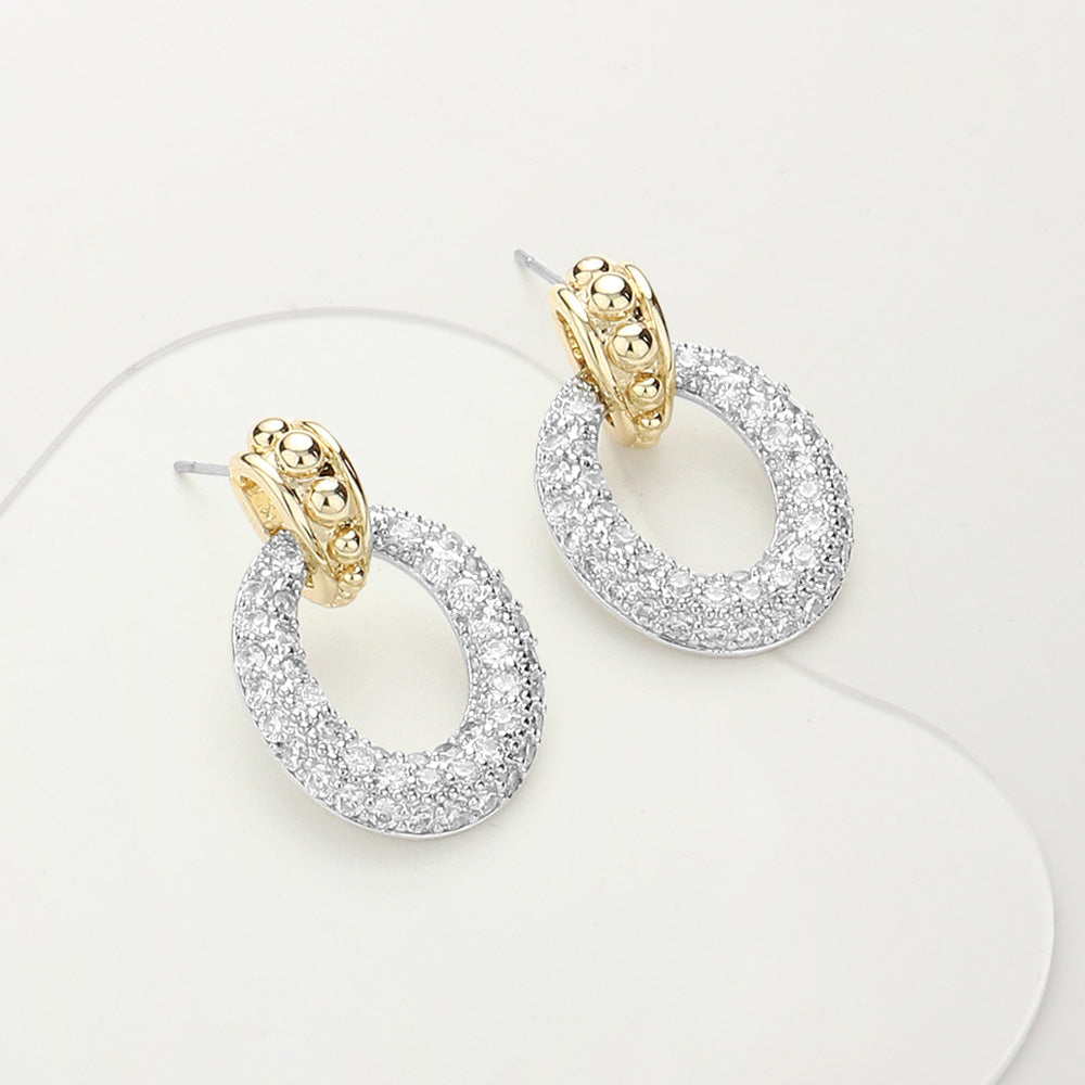 14K Gold Filled Paved Oval Dangle Earrings