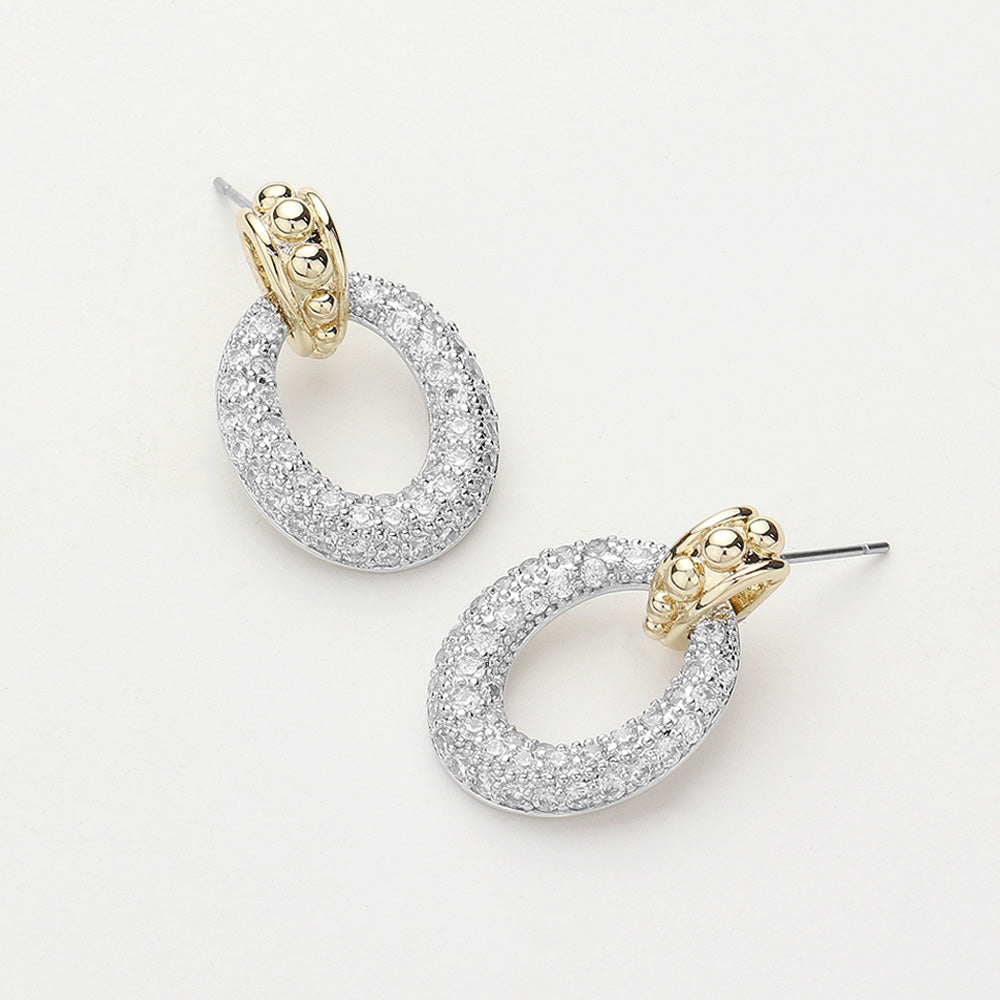 14K Gold Filled Paved Oval Dangle Earrings