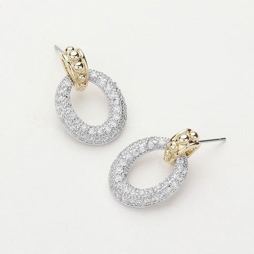 14K Gold Filled Paved Oval Dangle Earrings
