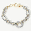 Stone Paved Ring Link Two Tone Bracelet