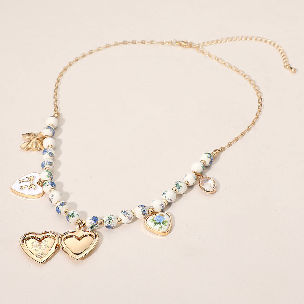 Heart Charm Beaded Necklace