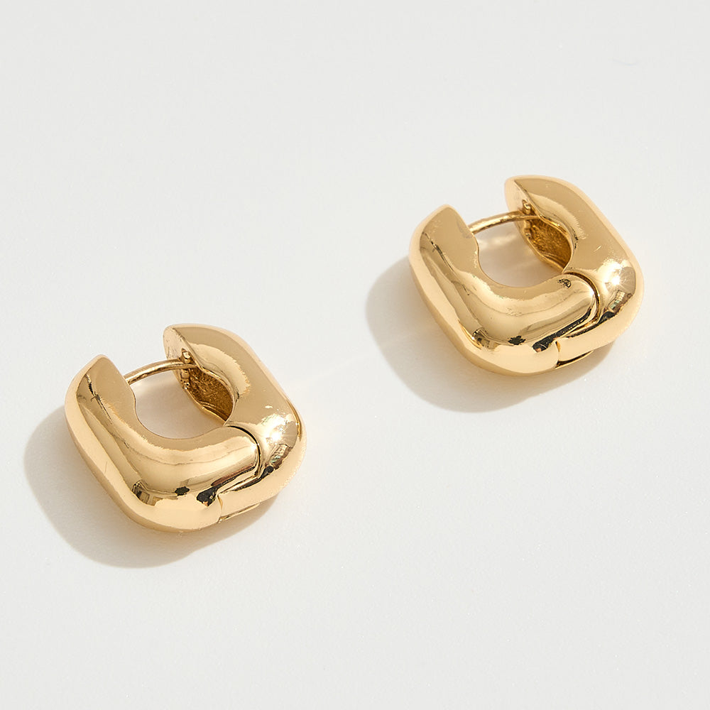 14K Gold Dipped Square Small Huggie Earrings