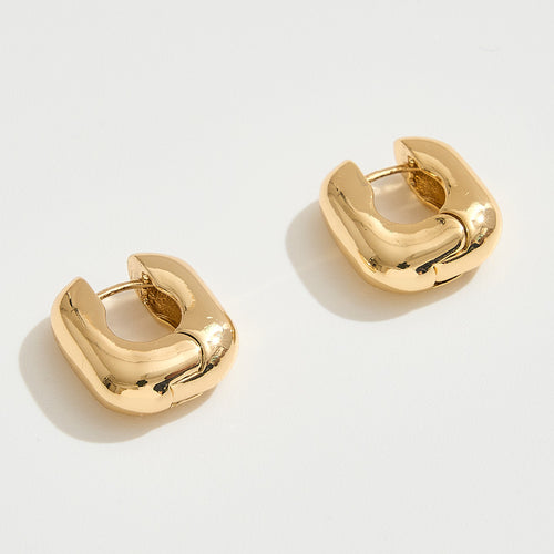 14K Gold Dipped Square Small Huggie Earrings