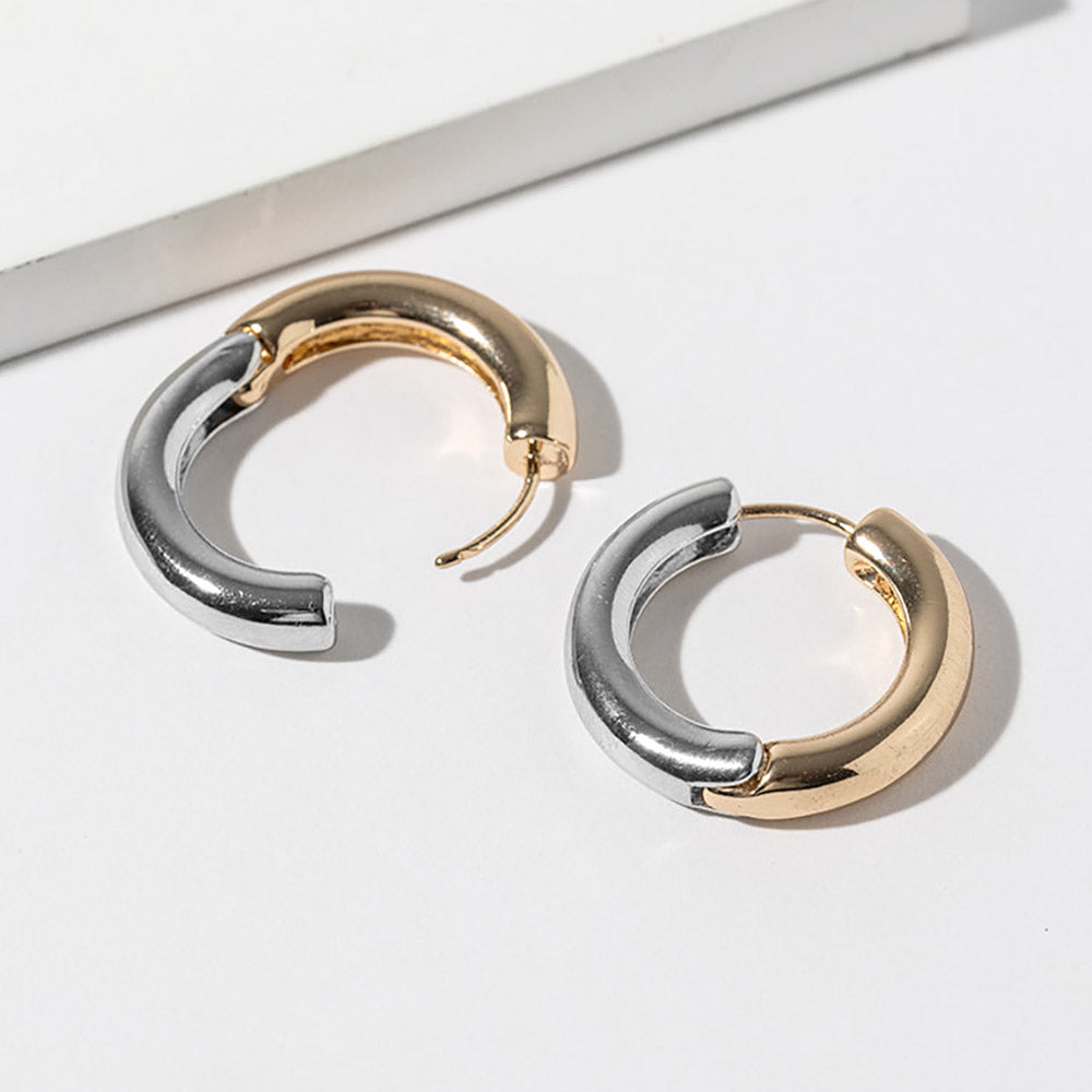 Two Tone 1x1 Size Huggie Earrings