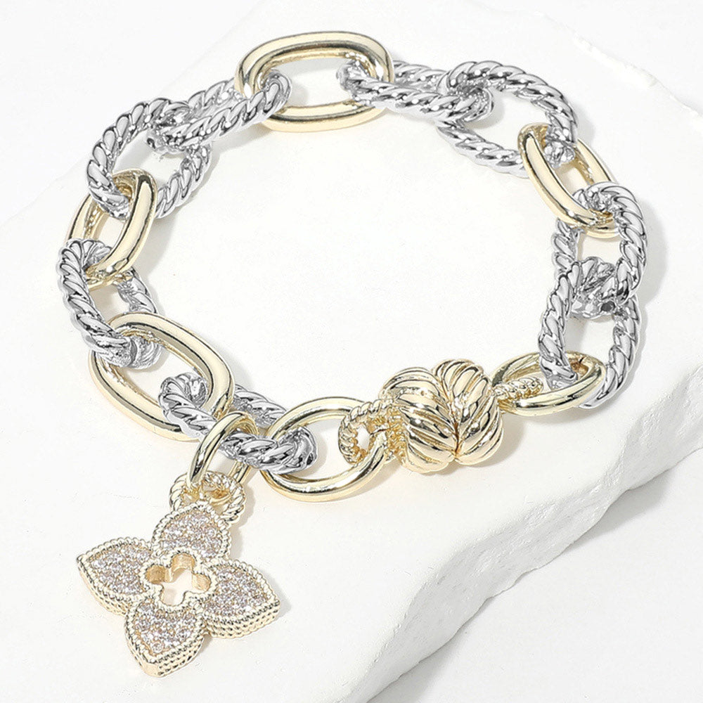 14K Gold Filled Two Tone Clover Link Bracelet