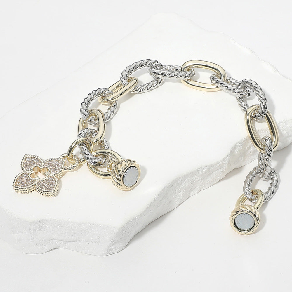 14K Gold Filled Two Tone Clover Link Bracelet