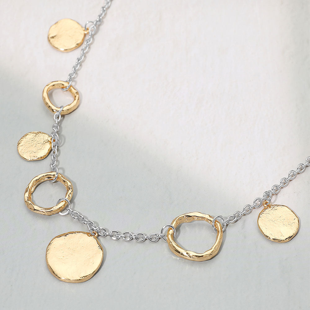 Metal Disc Charm Ring Link Necklace