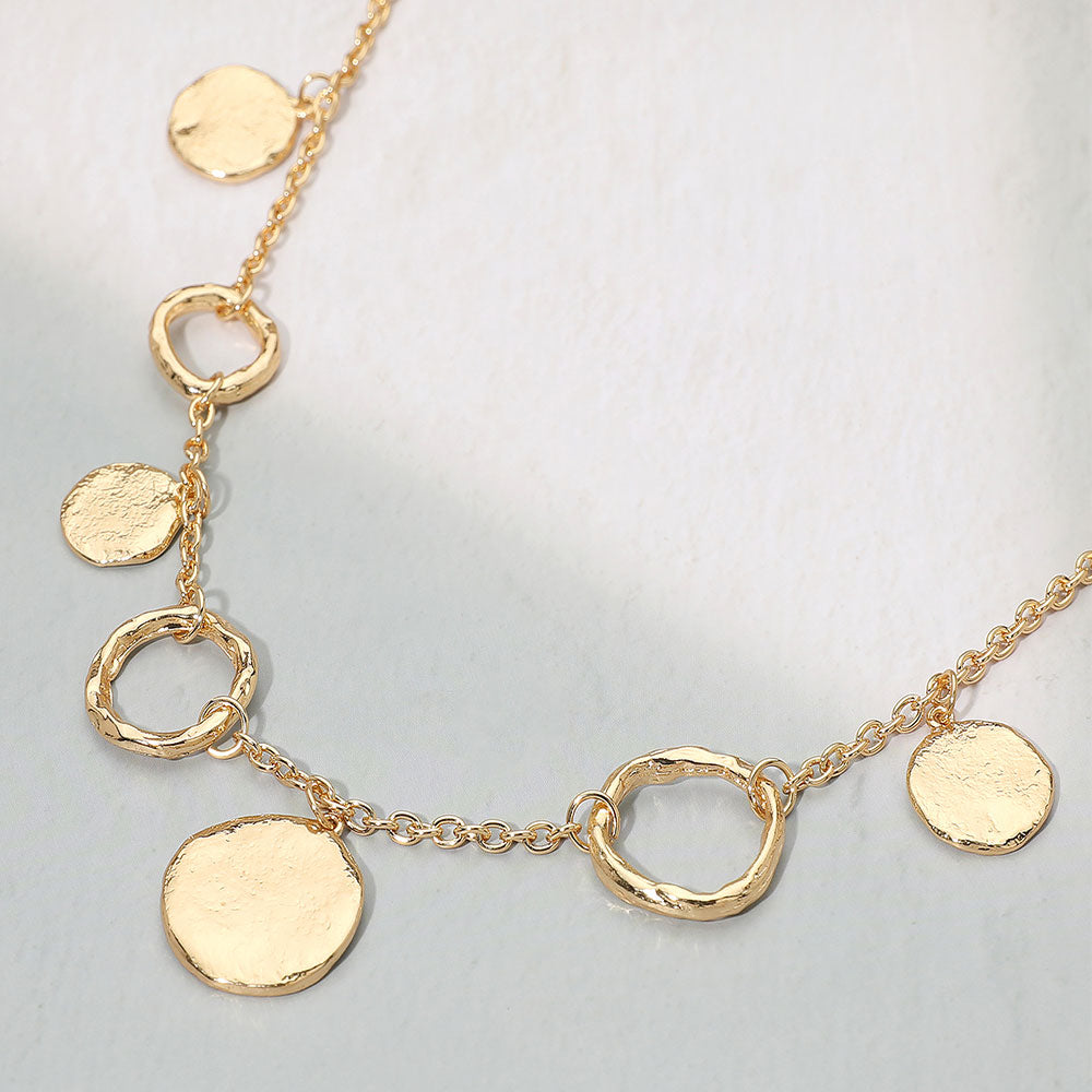 Metal Disc Charm Ring Link Necklace