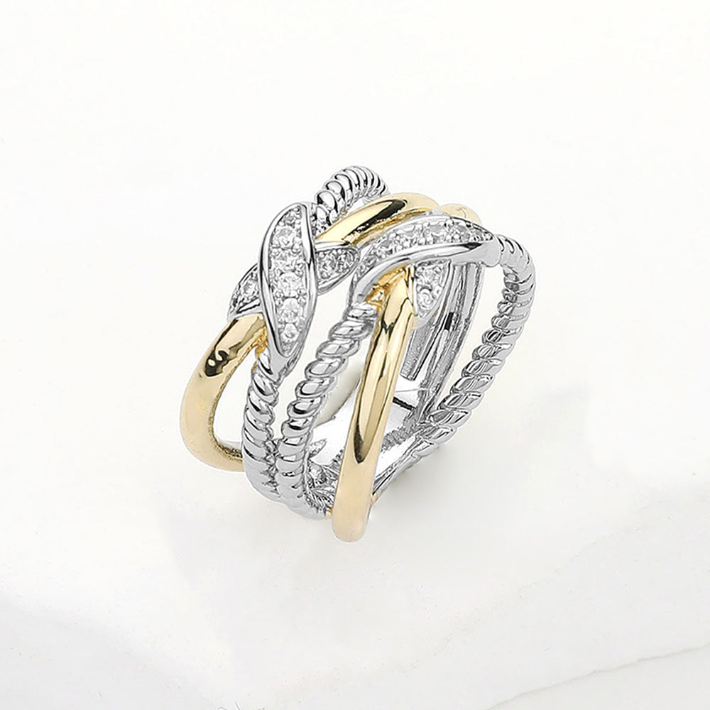Two Tone Paved Crisscross Ring