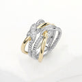 Two Tone Paved Crisscross Ring
